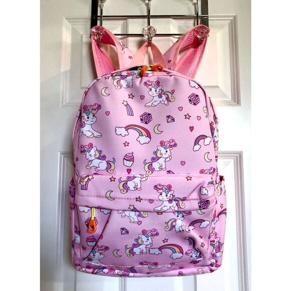 ACCMOR - NWT - Little Girls Canvas Backpack. Rainbows & Unicorns/Pink & Lavender - Picture 2 of 15